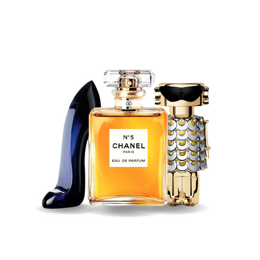 Promocyjny pakiet 3 perfum: Carolina Herrera GOOD GIRL, Chanel Nº5 i Paco Rabanne FAME.
