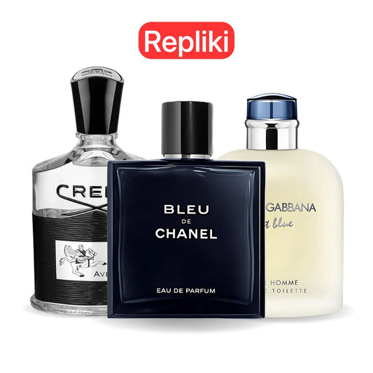 ZESTAW PERFUM TYPU ZAMIENNIK (NIEORYGINALNE REPLIKI) Inspirowane perfumami: Bleu de Chanel, Creed Aventus, Light Blue Dolce Gabbana 100ml